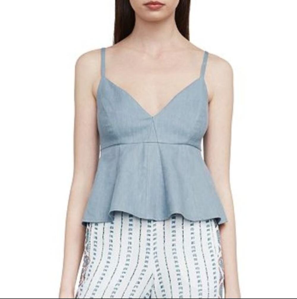 BCBGMAXAZRIA Meaghan Sleeveless V-Neck Ruffle Crop Top Size XXS Preppy Casual